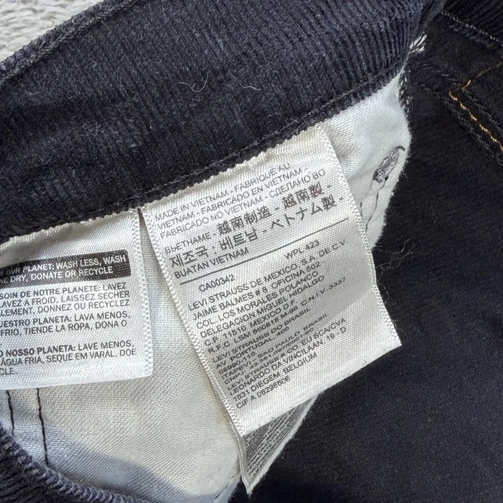 Levis 511 Pants Mens 38x32 Black Corduroy Slim Casual Stretch Cotton White Tab